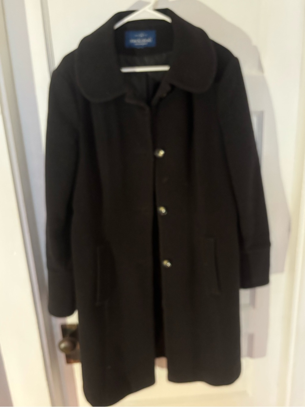 Classic Black Wool Mackintosh Coat with Peter Pan Collar